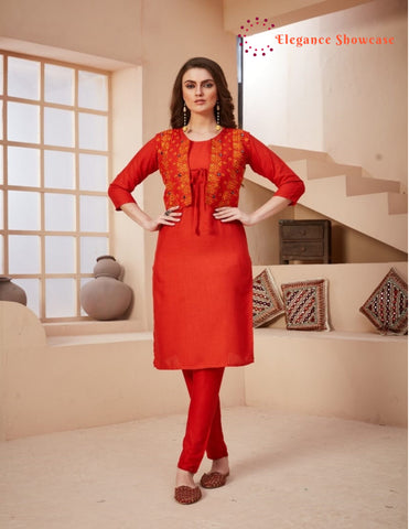 KURTI WITH EMBROIDERY JACKET & PANT