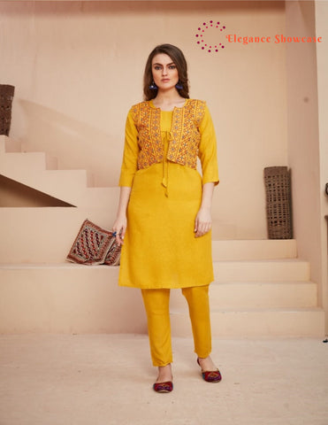 KURTI WITH EMBROIDERY JACKET & PANT